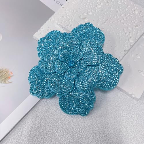 Rhinestone Flower Brooch Pin for Women Men Elegant Sparkly Crystal Camellia Floral Lapel Pins Shawl Dress Suit Clothes Accessories Wedding Party Fashion Jewelry 105mm - color: Lake Blue
