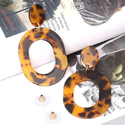Acrylic Earrings For Women Statement Geometric Earrings Resin Acetate Drop Dangle Earrings Mottled Hoop Earrings Fashion Jewelry - color: D:Tortoiseshell