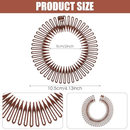 4PCS Flexible Headbands,Circular Stretch Comb Headband Zig Zag Plastic Circle Headbands Plastic Black Brown Circle Spring Headband Flexible Hair Wrap Holder Hairs Comb for Women Hair Accessories