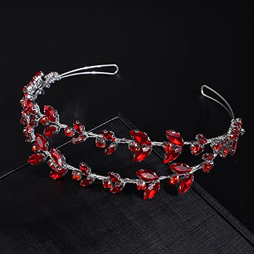 JWICOS Crystal Wedding Headband Tiara Bridal Rhinestone Headpiece Wedding Hair Accessories Tiara for Women and Brides (Red Silver) - color: Red Silver