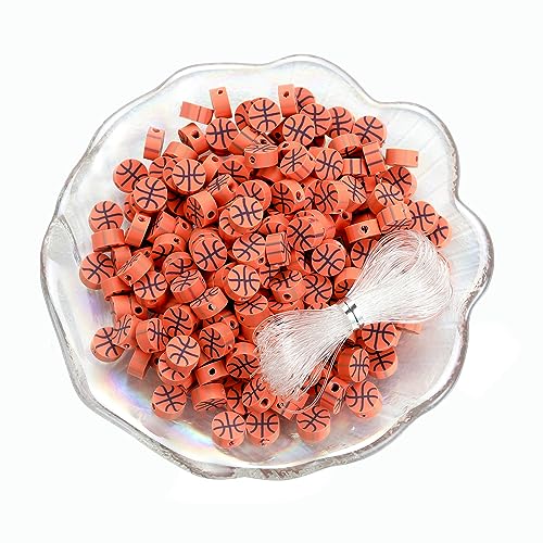 100Pcs Sports Ball Beads Basketball Polymer Clay Beads DIY Crafts Spacer Loose Beads for Key Chains Jewelry Making Earring Bracelet Necklace (Basketball) - color: Basketball