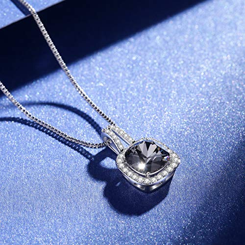 SBLING Platinum Plated Cubic Zirconia/Austrian Crystal Cushion Shape Halo Pendant Necklace/Earrings - color: Moveable pendant-Austrian Crystals Black
