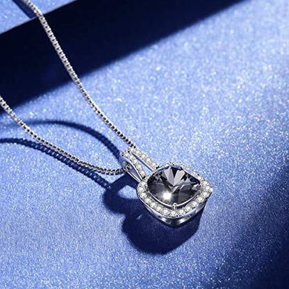 SBLING Platinum Plated Cubic Zirconia/Austrian Crystal Cushion Shape Halo Pendant Necklace/Earrings - color: Moveable pendant-Austrian Crystals Black