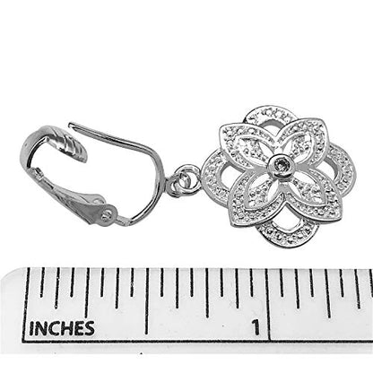 Silver Clip On Earrings For Women, They Look Pierced, Don't Pinch & Won't Fall Off, Hypoallergenic & Lightweight - color: Silver Double Flower