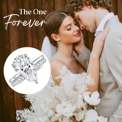 5CT Elongated Pear Shaped Cut Engagement Ring Set for Women, Wedding Promise Cubic Zirconia Band, 14K Gold/White Gold Plated Stackable Bridal Eternity Rings, Size 5-9 - color: Silver
