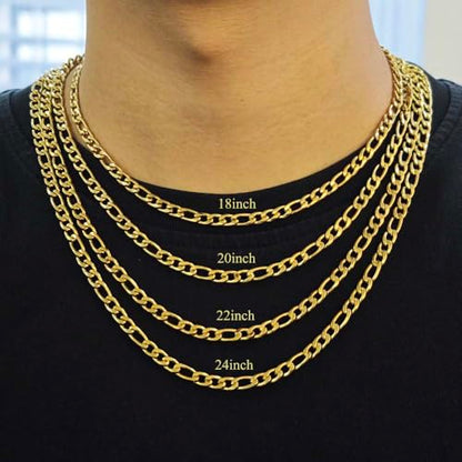 Stainless Steel Figaro Link Chain Necklace For Men Women, 3mm 4mm 5mm 7mm Width, 18k Gold Plated 18 20 22 24 Inch Figaro Chain, No Tarnish Durable Waterproof Jewelry - color: 5MM Gold, size: 18inches