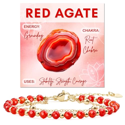Farfume Crystal Beaded Bracelets for Women 4mm Natural Stone Jewelry Gifts | Natural Beads Gemstone,Handmade,Helper Tool,Yoga Protection,Hypoallergenic,Durability Wear - color: Red Agate-stabilization