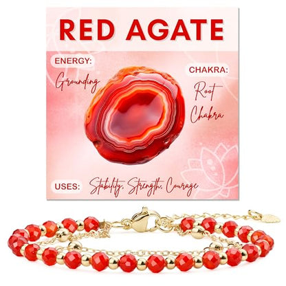 Farfume Crystal Beaded Bracelets for Women 4mm Natural Stone Jewelry Gifts | Natural Beads Gemstone,Handmade,Helper Tool,Yoga Protection,Hypoallergenic,Durability Wear - color: Red Agate-stabilization