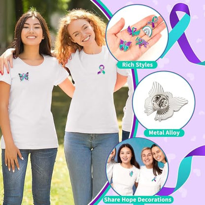 SANNIX 60Pcs Suicide Prevention Awareness Pins, Suicide Awareness Lapel Pin Purple Teal Ribbon Brooch Badges for Social Public Charity Event Party Favors - style: Suicide Prevention Awareness