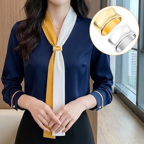 2-Pack Silk Scarf Ring Metal Silk Scarves Shawl Clip Oblate Minimalist Geometric Scarf Slide Buckle Brooches Clothing Accessories for Women Shawls and Scarves Gold Silver