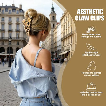 Tortoise Shell Hair Clip for Thick Hair Large Hair Claw Clips 4in - color: Leopard Print Brown Claw Clip