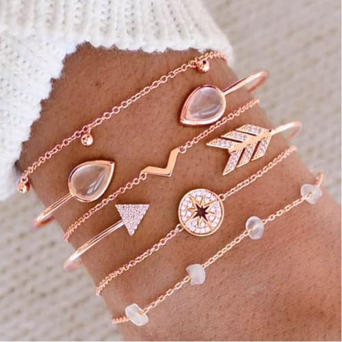 NEWITIN 61 Pieces Rose Gold Jewelry Set for Women Fashion Costume Jewelry | Bohemian Jewelry, Inlaid Cubic Zirconia, Gold Plated Necklace Bracelets Rings Earrings Set for Women Party Daily, Women Gifts - color: Rose Gold