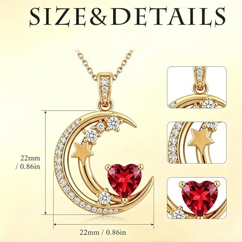 Midari 18K Gold Moon Star Necklace Moon Star Pendant Necklace with 12 Months Birthstones Moons Jewelry Gifts for Women Mom Her - color: 07-July