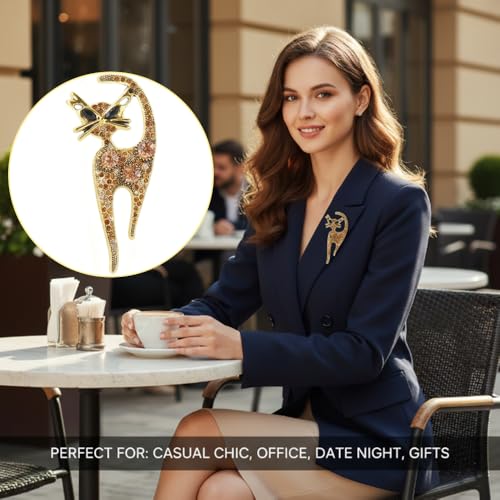 3 Pack Luxury Rhinestone Cat Brooch Pins, Silver Plated Crystal Animal Jewelry Set, Colorful Kitten Lapel Pins for Women, Party Accessories