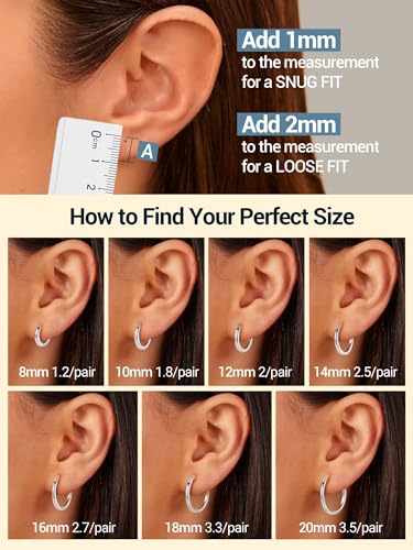 PROSTEEL Huggie Hoop Earrings For Women with 925 Sterling Silver Post | 8/10/12/14/16/18/20mm,14K Gold Plated/Black/Rose Gold/Silver Brass Lightweight Cubic Zirconia Cartilage Piercing Earring - color: 1. Silver, size: 10mm