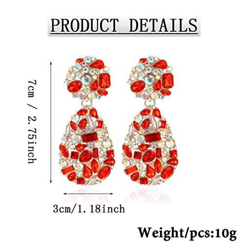 Rhinestone Statement Earrings Teardrop Costume Earrings Cluster Crystal Chandelier Drop Dangle Earrings for Women - color: Red