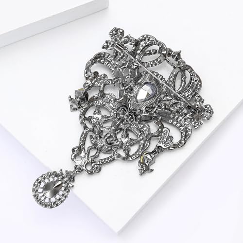 YOQUCOL Retro Austrian Crystal Big Brooch Pin for Women Large Flower Shape Brooches Lapel Pins for Sweater,Coat Dress Accessories - color: A-Black