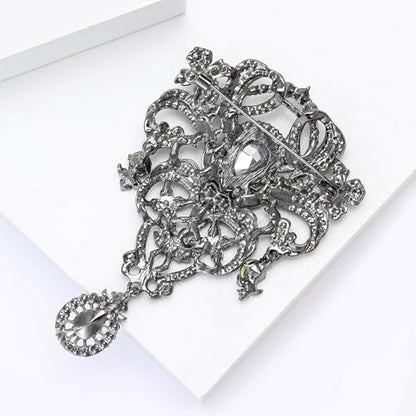 YOQUCOL Retro Austrian Crystal Big Brooch Pin for Women Large Flower Shape Brooches Lapel Pins for Sweater,Coat Dress Accessories - color: A-Black