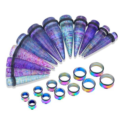 24PC Ear Gauge Stretching Kit Acrylic Tapers and Surgical Steel Tunnels Plugs 00G-20MM Gauge Stretching Kit - color: Rainbow Rainbow