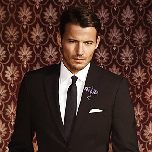 Collar Chain Pin for Men and Women - Hanging Tassel Brooch Lapel Pin for Business Suits - Bar Pin With Long Chain - Gifts - color: O: Dragon brooch purple