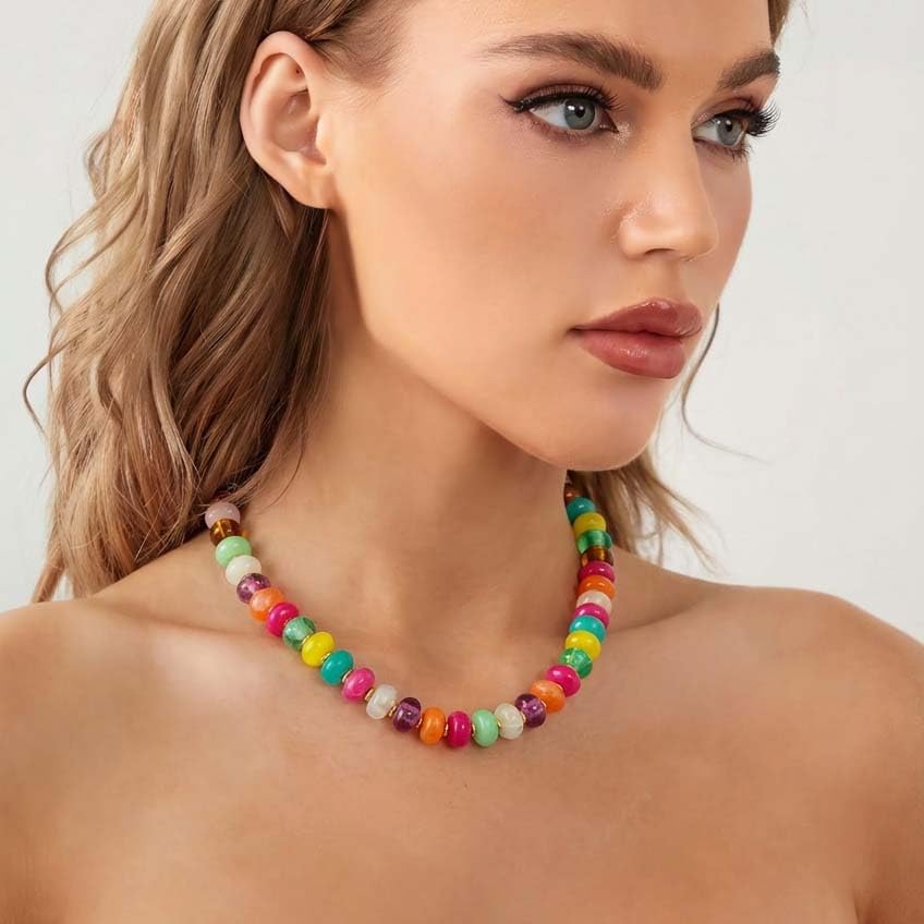 Chunky Beaded Necklace for Women, Colorful Trendy Statement Summer Jewelry Gift - color: necklace-26