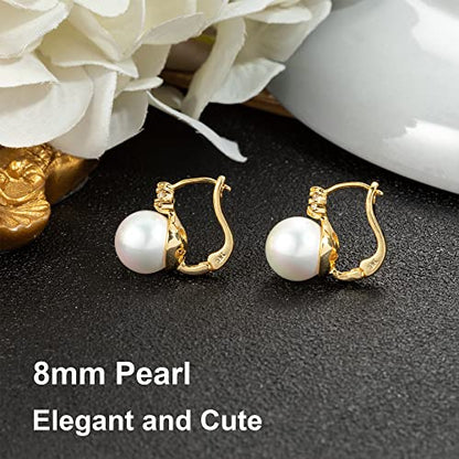 Pearl Earrings for Women 14K Gold Plated Hypoallergenic Pearl Earrings 5A Cubic Zirconia Dangle Earrings Elegant Jewelry - color: 5-Gold