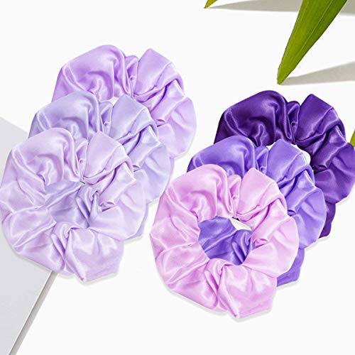 Cubaco 12 Pieces Satin Hair Scrunchies Elastic Hair Bobbles Scrunchy Hair Ties Ponytail Holder Hair Ties, Purple Lovers - color: Purple