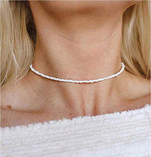 Puka Shell Necklace Hawaiian White Turquoise Bead Choker Beach Necklace for Women (White Bead)