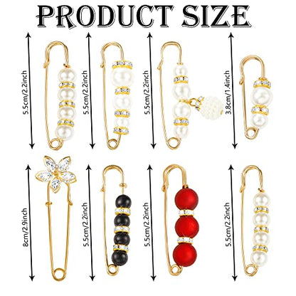 8 Pcs Fashion Pearl Brooch Set, Handmade Faux Pearl Brooches,Sweater Shawl Dress Clip,Waist Pants Extender Safety Pin for Women