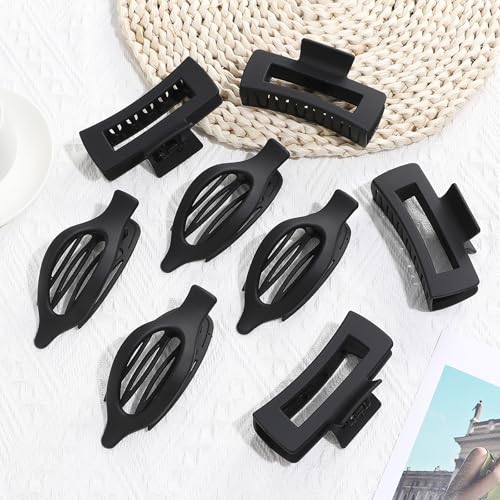 CHANDAT Hair Clips for Women, Flat Hair Clips, 8 pcs, 2style - Black | 4.3 Inch Large Square Hair Claw Clips & Flat Hair Clips, Thick & Thin Hair, Hair Accessories for Women, Strong Hold Non-Slip - color: Black