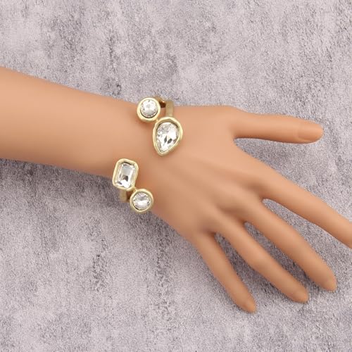 GelConnie Chunky Cuff Bangle Bracelet for Women, Statement Jewelry | Gold and Silver Tone Cuff Bangles with Resin, Crystal and Textured Accents for Party, Vacation and Dressy Looks - style: Bangle 04-Clear Crystal
