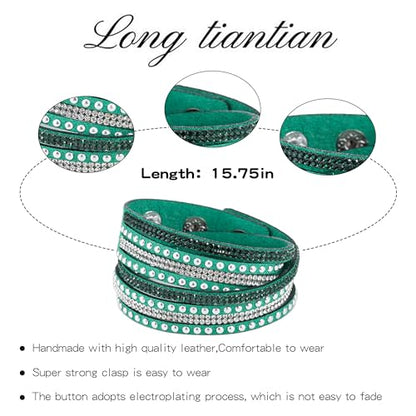Long tiantian Leather Wrap Bracelets for Women Boho Multi Layered Bracelets Western Jewelry Hot Pink Accessories Birthday Gifts - color: green