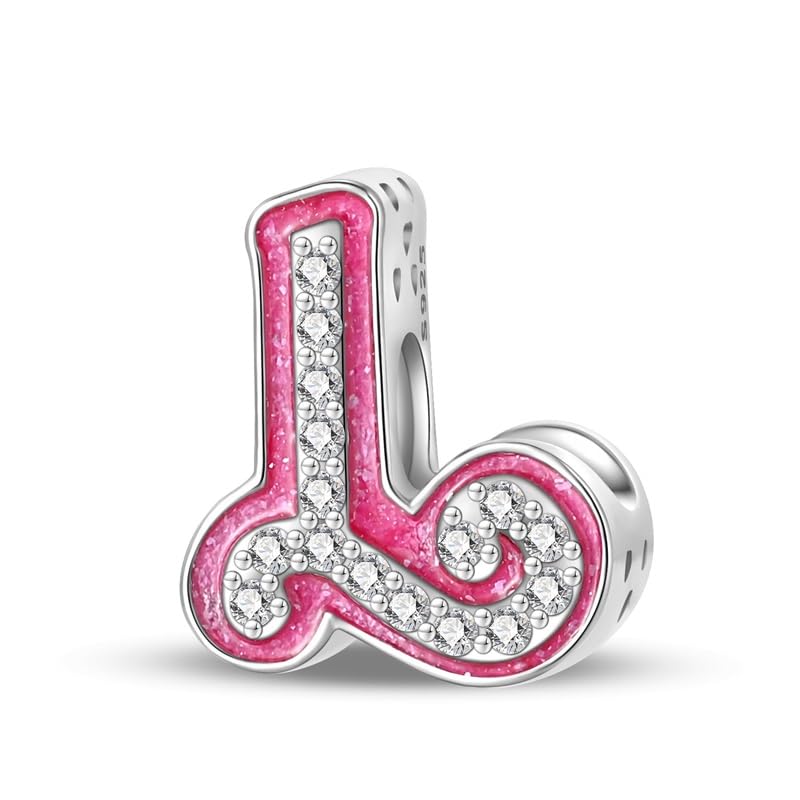 925 Sterling Silver Letter Charms Fits Pandora Bracelets Alphabet AZ Bead Charm for Bracelets Necklace with 5A Cubic Zirconia for Women Birthday Ceremony DIY Jewelry Gift - style: L