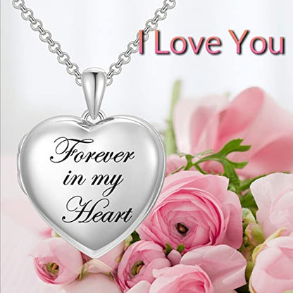 SOULMEET 10K 14K 18K Solid White Gold/Silver Minimalist Style/Infinity Sunflower Heart/Oval Locket Necklace That Holds 1 or 2 Pictures Personalized Photo Locket Necklace Letters Engraving - style: C1-Forever in my heart locket only