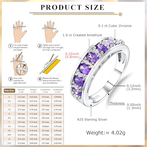 Amethyst Emerald Ruby Sapphire Wedding Band Anniversary Women Rings | 925 Sterling Silve|Hypoallergenic|Standard Size|Ruby|Sapphire|Emerald|Wedding Anniversary Jewelry|Genstone Ring|Holiday Gifts - color: Amethyst