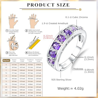 Amethyst Emerald Ruby Sapphire Wedding Band Anniversary Women Rings | 925 Sterling Silve|Hypoallergenic|Standard Size|Ruby|Sapphire|Emerald|Wedding Anniversary Jewelry|Genstone Ring|Holiday Gifts - color: Amethyst