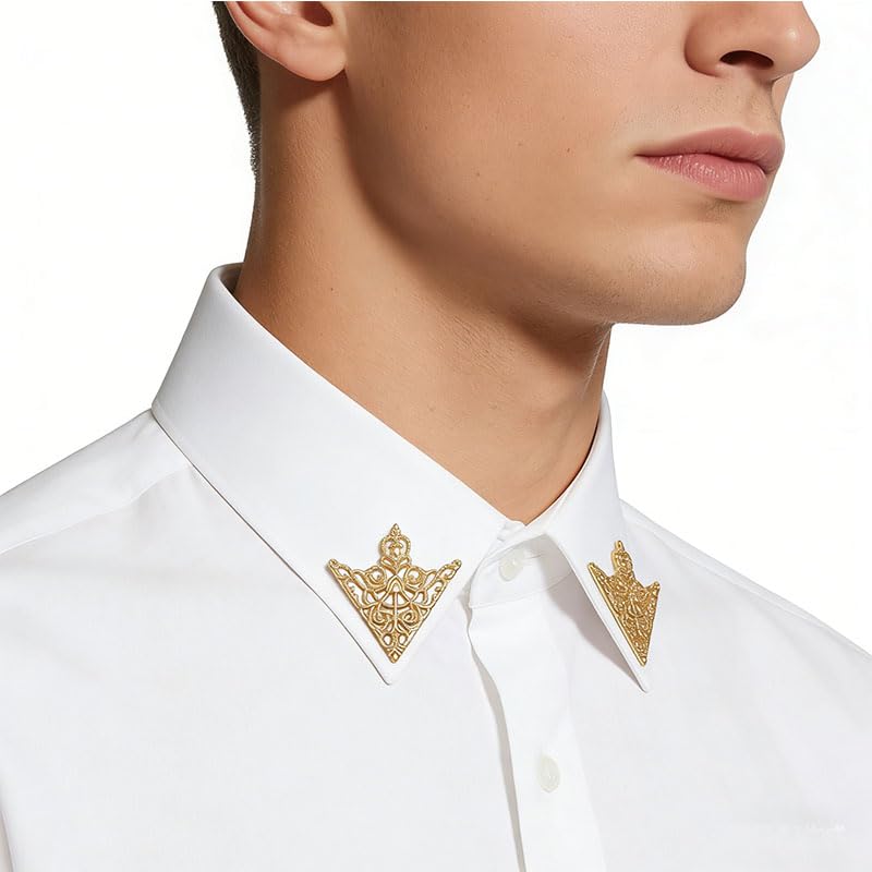 5 Pairs Retro Hollow Pattern Shirt Collar Brooches For Women And Men Gold Plated Triangle & Simple Elegant Double Leaf Collar Pin Brooches Gold Silver Plant Brooch Jewelry - style: three triangle