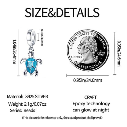 CYCUFF 925 Sterling Silver Charms Suitable for Charm Necklaces, Bracelet Pendants Beads Jewellery Gift for Women - color: Luminous Sea Turtle Charm