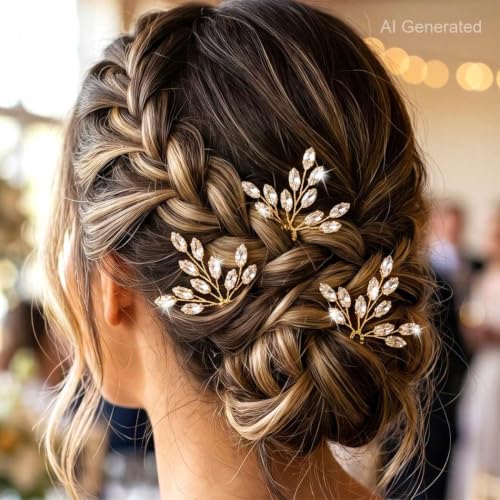 Heread Crystal Bride Wedding Hair Pins Rhinstones Bridal Hair Accessories Head Piece for Women and Girls (Pack of 3) (C Gold) - color: C Gold