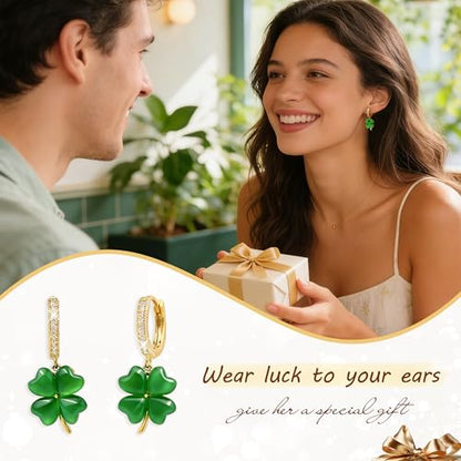 Sonateomber Christmas Tree Dangle Small Gold Hoop Earrings for Women, Cute Sparkly CZ Rhinestone Maple Clover Leaf Drop Earings Thanksgiving Holiday Accessories Fashion Jewelry Gift - color: Clover
