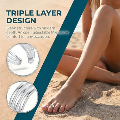 Toe Rings Silver 3 Row Adjustable Band Ring for Women Open Toe Jewelry Copper Minimalist Mens Foot Accessory