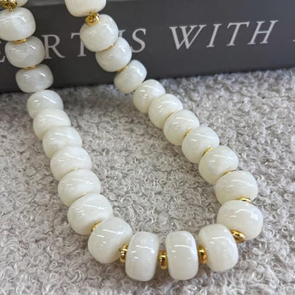 Colorful Chunky Resin Beaded Choker Necklaces for Women | Multicolor Beads, Sturdy Metal Chain, Adjustable, Detachable, Lightweight, Summer Beach Boho, Trendy Statement Jewelry Gift - color: Cream