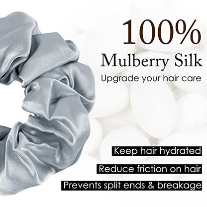 OLESILK 100% Mulberry Silk-Scrunchies for Hair Sleep, Women Grils Silk Hair Ties for Frizz & Breakage Curly Hair, No Damage, Elastics Ponytail Holder, 3 Pack - color: Royalblue