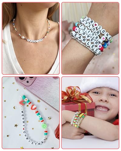 Redtwo 1600Pcs Letter Beads for Bracelets A-Z Alphabet Beads for Bracelets | 6 Styles of Colorful Alphabet Beads, Heart Smiley Number Beads, Friendship Bracelet Kit with Elastic String