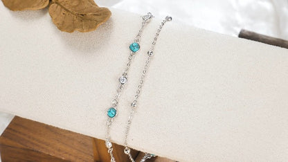 HPQQ Anklets for Women 925 Sterling Silver Natural Stone Layered Anklet Beach Summer Fine Jewelry Birthday Mothers Day Gifts for Women Mom Her - color: Opal 9"-11"