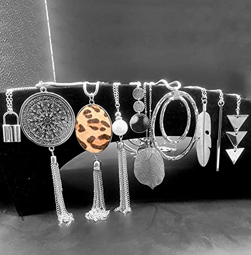 10Pcs Long Pendant Necklace Simple Moon Bar Three Triangle Tassel Lock Sweater Y Shape Punk Chain Choker Necklace for Women Men Gold Silver Plated - style: D:10Pcs Silver Tone