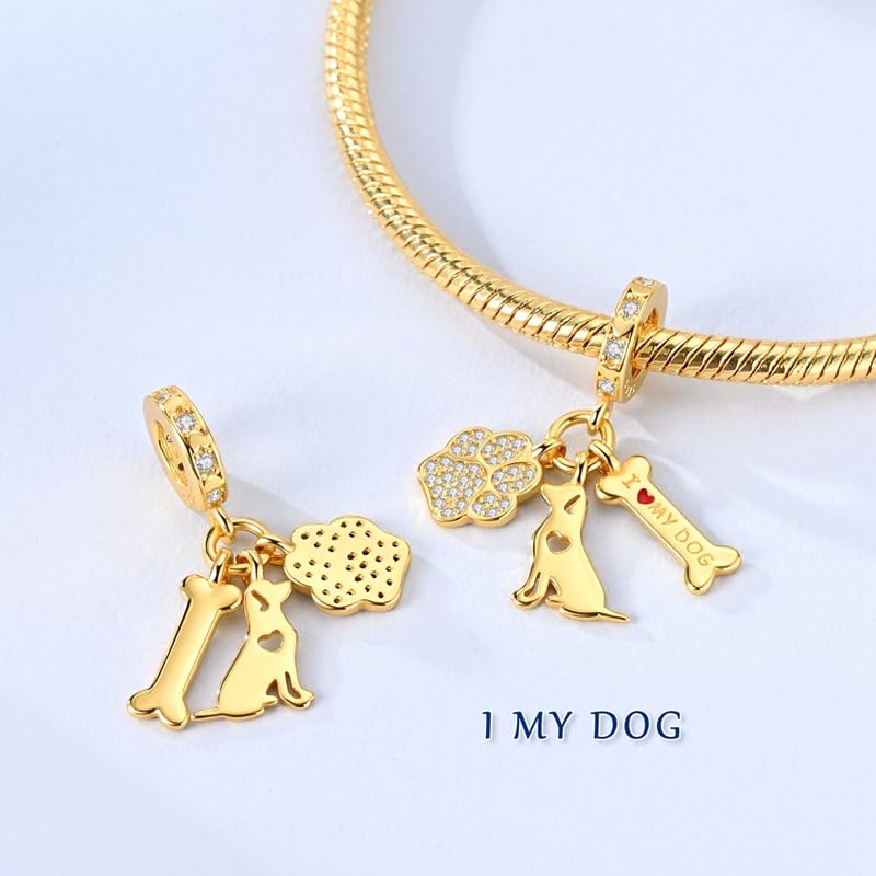 Gold Flower Family Charms for Bracelet Bead Charm for Women Jewelry Present - style: Gold Dog Bone Charms
