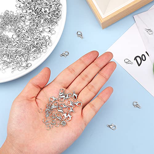600 Pieces Lobster Clasps and Open Jump Rings Set Lobster Claw Clasps and Closures for Jewelry Making and Bracelets Bracelet Hooks Jewelry Clips(White K) - color: White K
