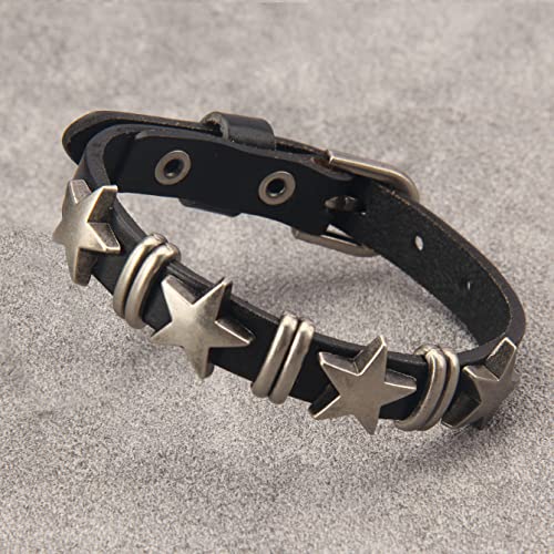Jeilwiy Punk Leather Wristbands for Men Bracelets Handmade Wide Cuff Bangle Braided Jewelry Black Brown Adjustable - Punk Father's Gifts - color: HGB117