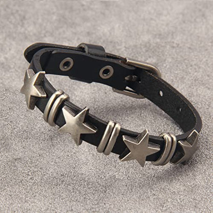 Jeilwiy Punk Leather Wristbands for Men Bracelets Handmade Wide Cuff Bangle Braided Jewelry Black Brown Adjustable - Punk Father's Gifts - color: HGB117